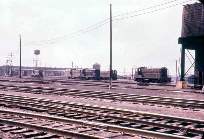 Steam engines at the Pavonia roundhouse and yard, Camden, early 1950s