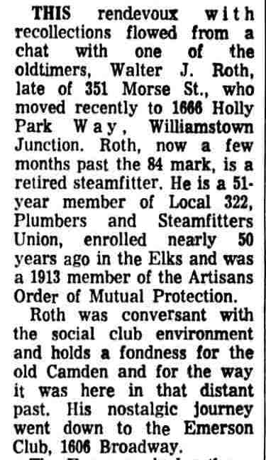 Emerson Athletic Club — Camden Courier-Post, November 25, 1970, article by Stephen M. O'Keefe, column 1