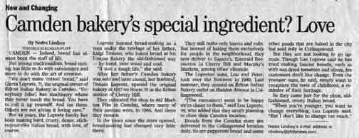 Camden Bakery's Special Ingredient? Love - Philadelphia Inqurier - Unidentified Date