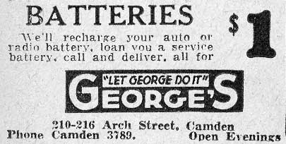 George's battery advertisement, 210-216 Arch Street, 1931
