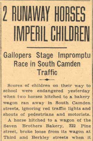 2 Runaway Horses Imperil Children - Camden Courier-Post May 17, 1934