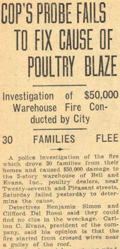 Bell and Evans poultry warehouse fire, near 27th and Pleasant streets, May 1934