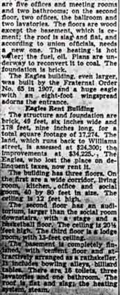 Two Landmarks on Broadway to Be Sold Tuesday — description of the Eagles Home building, November 1942