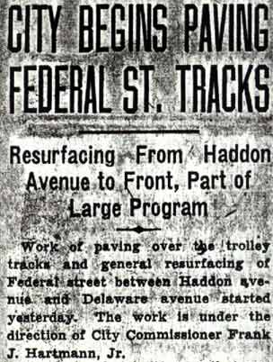 City Begins Covering Federal Street Trolley Tracks — Camden Courier-Post, August 4, 1936, photo 2
