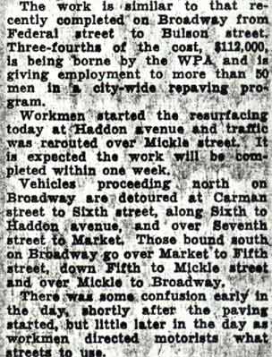 City Begins Covering Federal Street Trolley Tracks — Camden Courier-Post, August 4, 1936, photo 3