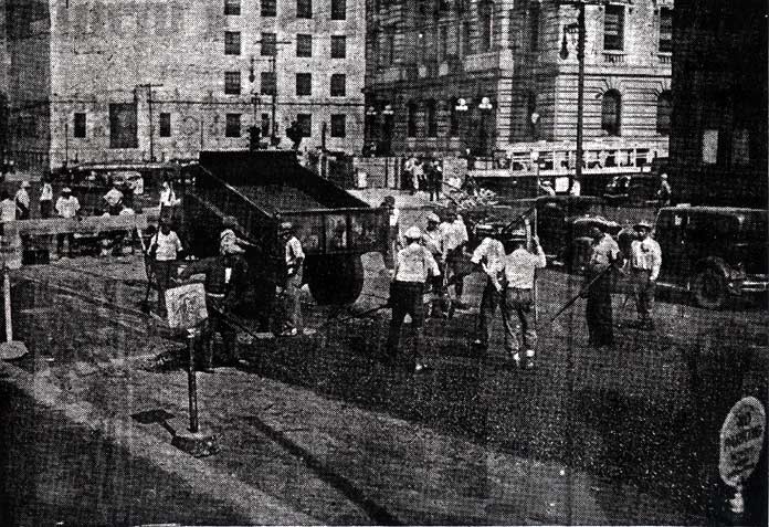 City Begins Covering Federal Street Trolley Tracks — Camden Courier-Post, August 4, 1936, photo 1