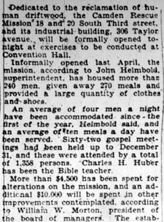 Camden Courier-Post, January 27, 1928 — Camden Rescue Mission article, column 1