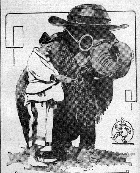 Mickey McDonald and 'Joel' the clown elephant, Hagenbeck-Wallace Circus