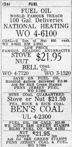 Fuel classified advertisements from the Camden Courier-Post, November 30, 1965, including Bell Coal Co., Ben's Coal, Penn Jersey Coal & Fuel, and others
