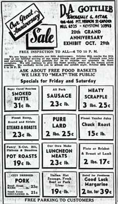 Camden Courier-Post, October 23, 1936 — D.A. Gottlieb 20th Grand Anniversary Sale advertisement