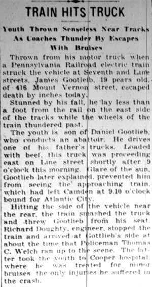 Camden Courier-Post, February 25, 1928 — Train Hits Truck