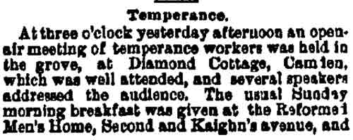 Philadelphia Inquirer, June 12, 1882, Temperance meeting at Diamond Cottage, Camden