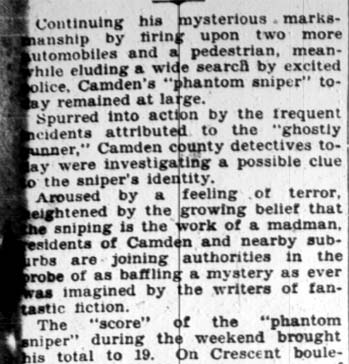 Ghost sniper coverage, Camden Courier-Post February 6, 1928