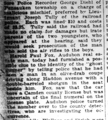 Ghost sniper coverage, Camden Courier-Post February 6, 1928