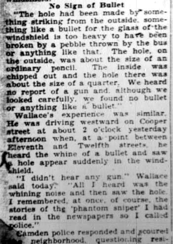 Ghost sniper coverage, Camden Courier-Post February 6, 1928