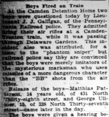 Ghost sniper coverage, Camden Courier-Post February 6, 1928