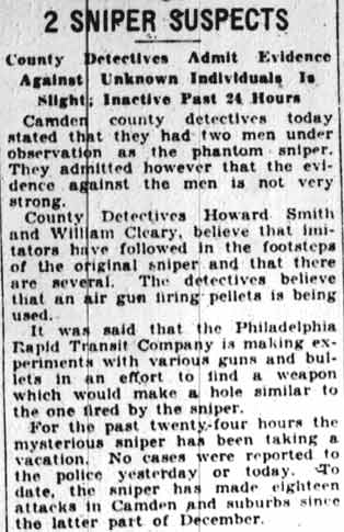 Ghost sniper coverage, Camden Courier-Post February 7, 1928