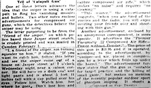 Ghost sniper tip hoax coverage, Camden Courier-Post February 9, 1928