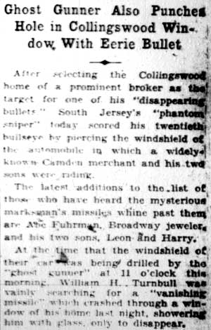 Ghost sniper coverage, Camden Courier-Post February 9, 1928