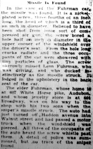 Ghost sniper coverage, Camden Courier-Post February 9, 1928
