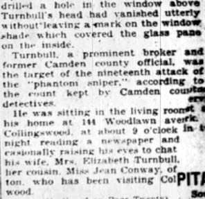 Ghost sniper coverage, Camden Courier-Post February 9, 1928