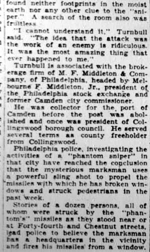 Ghost sniper coverage, Camden Courier-Post February 9, 1928