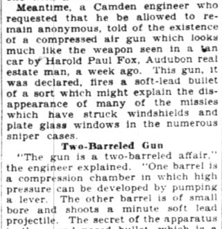 Ghost sniper taxi shooting, Camden Courier-Post February 11, 1928