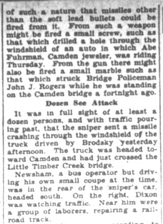 Ghost sniper taxi shooting, Camden Courier-Post February 11, 1928