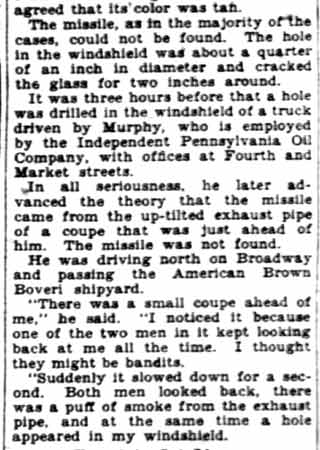 Ghost sniper taxi shooting, Camden Courier-Post February 11, 1928