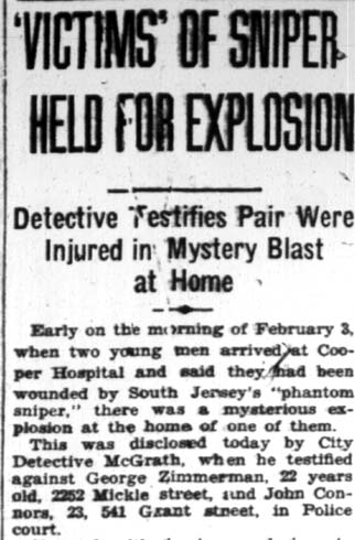 Ghost sniper Grant Street and Mickle Street, Camden Courier-Post February 13, 1928