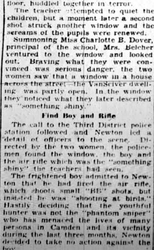 Boy with air rifle terrorizes school, Camden Courier-Post February 14, 1928