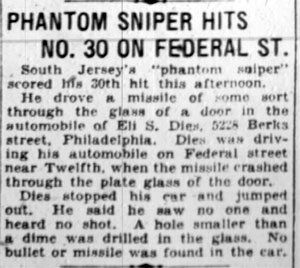 Ghost sniper coverage, Camden Courier-Post February 16, 1928