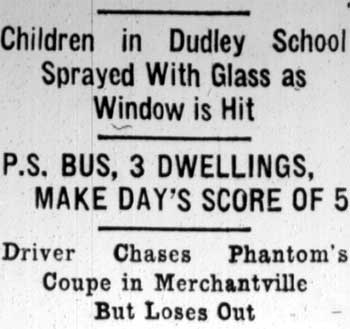 Ghost sniper frightens 1st grade pupils, Camden Courier-Post February 17, 1928