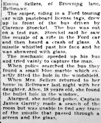 Ghost sniper frightens 1st grade pupils, Camden Courier-Post February 17, 1928