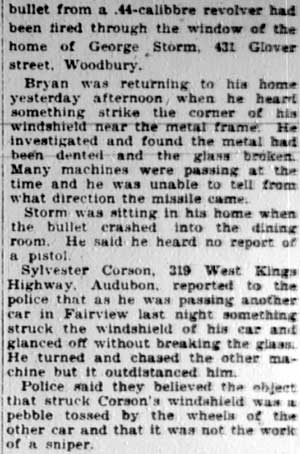 Ghost sniper coverage, Camden Courier-Post February 20, 1928