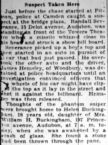Two youths held as snipers, Camden Courier-Post February 24, 1928