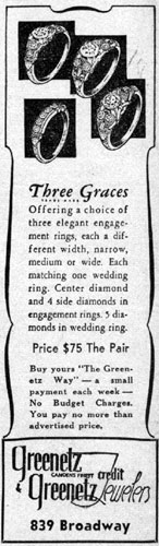 Camden Courier-Post, June 1939 — Three Graces engagement ring advertisement