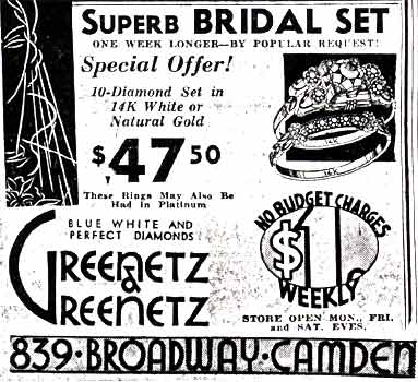 Camden Courier-Post, October 3, 1936 — Superb Bridal Set advertisement
