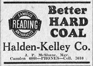 Halden-Kelley Co. advertisement — Better Hard Coal, Famous Reading Anthracite, Camden, October 1931