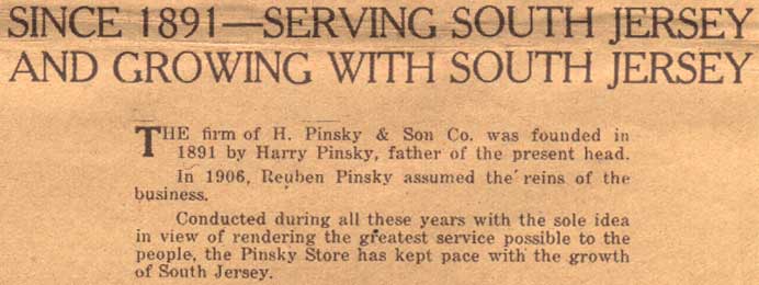 H. Pinsky and Son Company store, Camden Courier-Post, February 23, 1928
