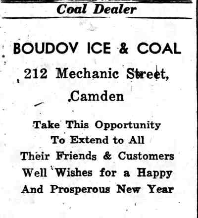 Boudov Ice and Coal Advertisement. Camden Courier-Post. September 1, 1934