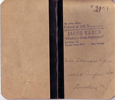 Photo book showing purchase of radio from Jacob Naden's store, 1937