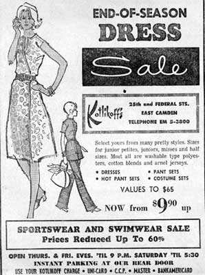 Kotlikoff's End-of-Season Dress Sale advertisement — Camden Courier-Post, August 4, 1971