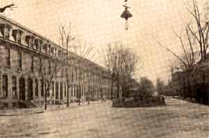 Linden Street, photograph published in 1914, probably taken a few years earlier. This upper middle-class neighborhood was razed to make room for the Bridge Plaza.