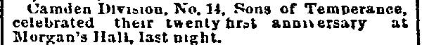Philadelphia Inquirer, February 18, 1890 — Sons of Temperance anniversary at Morgan's Hall