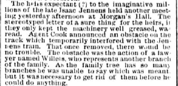 Philadelphia Inquirer, November 21, 1884 — The Jennens Millions