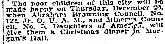 Philadelphia Inquirer, December 1898 — Christmas dinner at Morgan's Hall