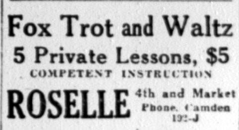 Camden Courier-Post, January 9, 1928 — Roselle dance studio advertisement at 4th and Market
