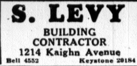S. Levy Building Contractor advertisement, January 9, 1928