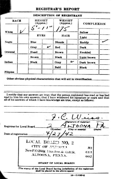 John Francis Giles, World War II draft card, back